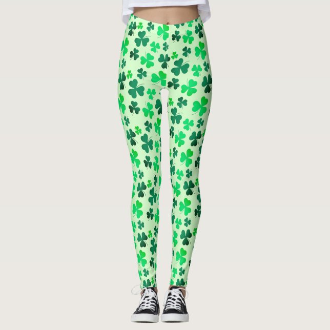 Green Shamrock Leaf Ireland Irish St Patrick's Day Leggings (Front)