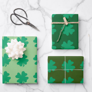 Green Shamrock Leaf Pattern St Patrick's Day 2024  Wrapping Paper Sheet