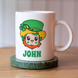 Green Shamrock Leprechaun Personalised Name Coffee Mug