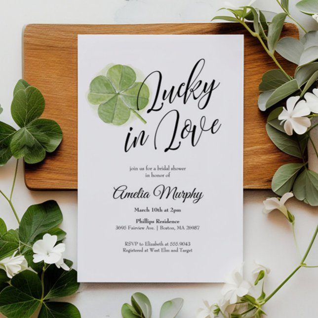 Green Shamrock Lucky in Love Bridal Shower Invitation (Creator Uploaded)