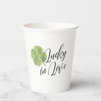 Green Shamrock Lucky in Love Bridal Shower Paper Cups