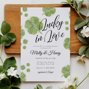 Green Shamrock Lucky in Love Couples Bridal Shower Invitation