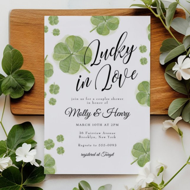 Green Shamrock Lucky in Love Couples Bridal Shower Invitation (Creator Uploaded)