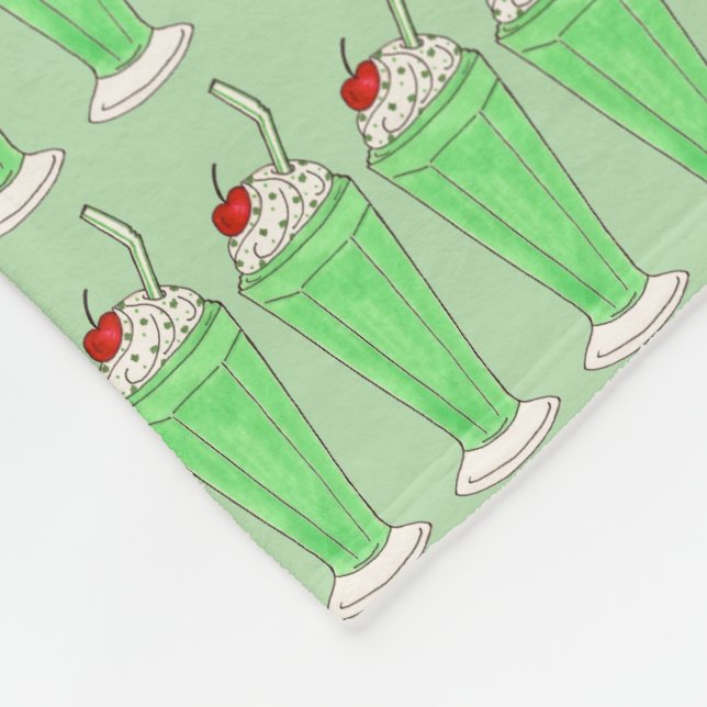 Green Shamrock Milkshake St. Patrick's Day Shake Fleece Blanket (Corner)