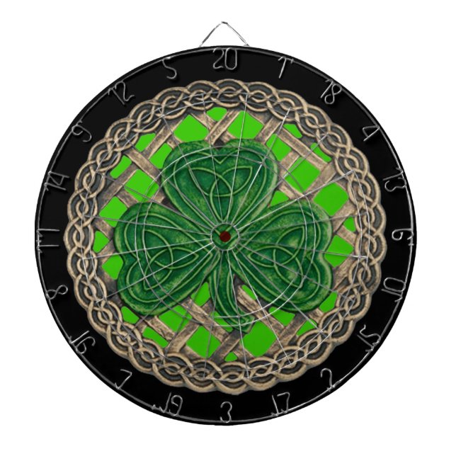 Green Shamrock On Celtic Knots Dart Board (Front)