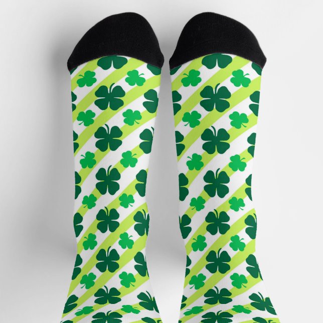 Green Shamrock on Stripes Pattern  Socks (Top)