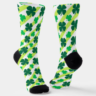 Green Shamrock on Stripes Pattern  Socks
