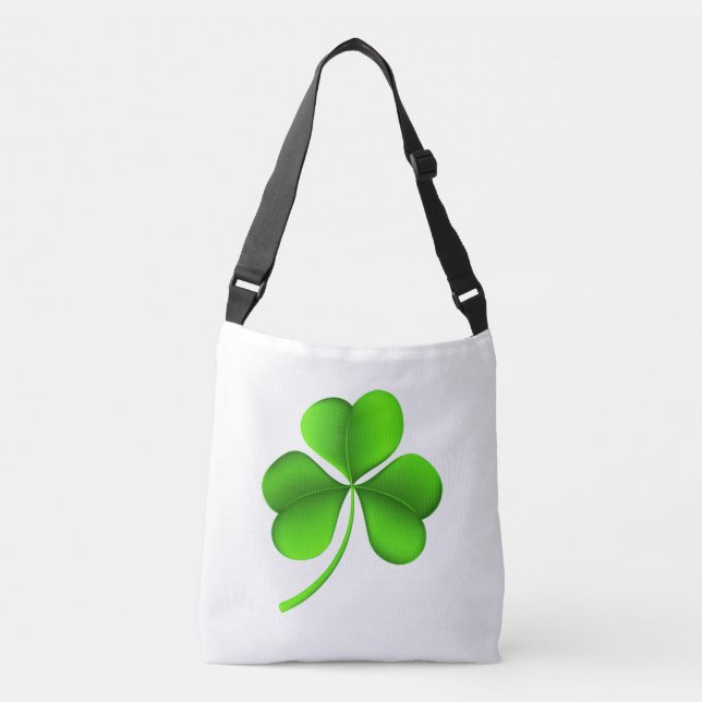 Green Shamrock on White cbbcnt Crossbody Bag (Front)