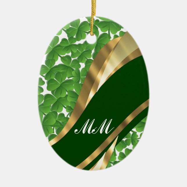 Green shamrock pattern ceramic tree decoration (Front)
