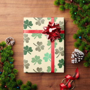 Green Shamrock Pattern St Patrick's Day Clover Wra Wrapping Paper