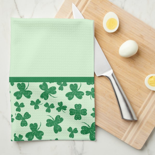 Green Shamrock Pattern St. Patrick's Day Tea Towel (Quarter Fold)