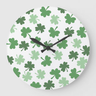 Green Shamrock patterns  St. Patrick's Day Large Clock