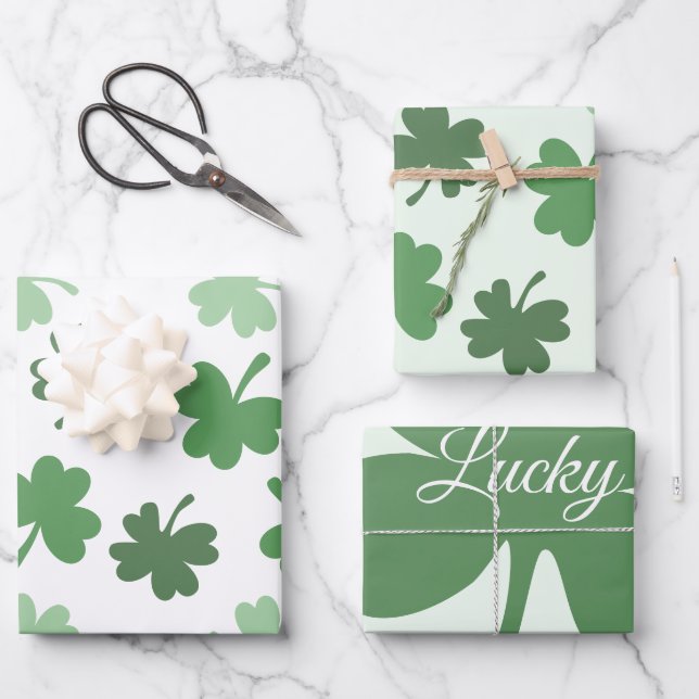 Green Shamrock patterns  St. Patrick's Day Wrapping Paper Sheet (Front)