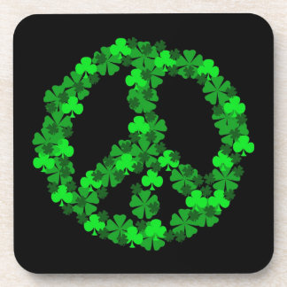 Green Shamrock Peace Sign Coasters