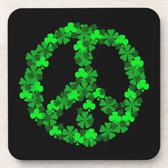 Green Shamrock Peace Sign Coasters (Front)