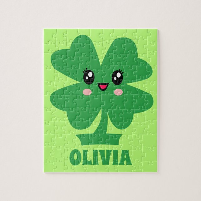 Green Shamrock Personalised Kids Jigsaw Puzzle (Vertical)