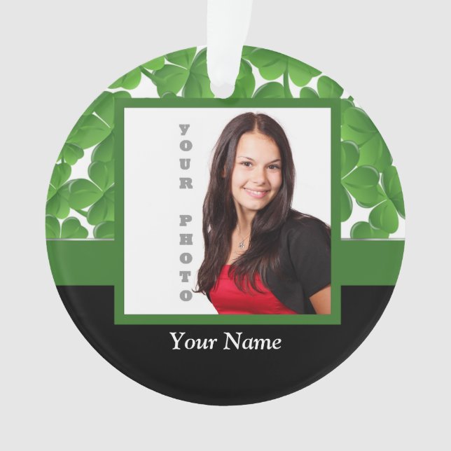 Green shamrock photo template ornament (Front)