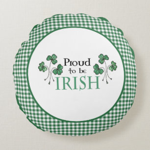 Green Shamrock Proud to be Irish Round Pillow