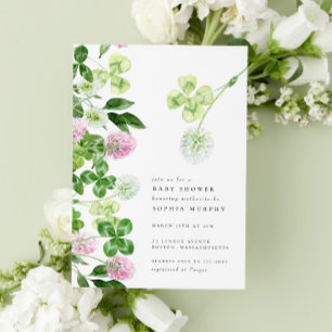 Green Shamrock Purple Clover Irish Baby Shower Invitation