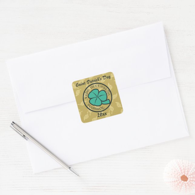 Green Shamrock Saint Patrick's Day Floral Art Square Sticker (Envelope)