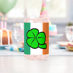 Green Shamrock Saint Patrick's Day Floral Vector Can Glass