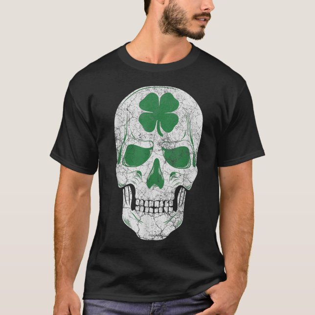 Green Shamrock Skull Irish Ireland ST PATRICKS DAY T-Shirt (Front)
