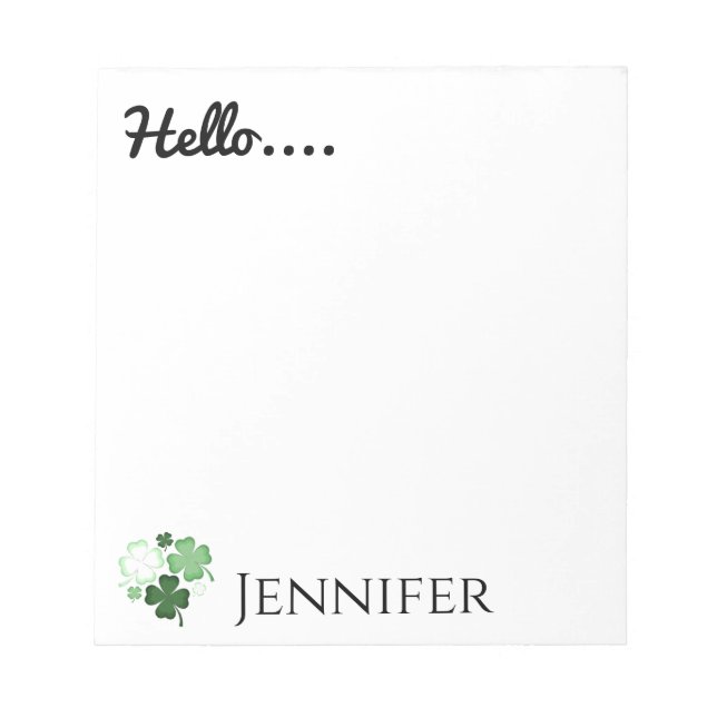 Green Shamrock, St. Patrick's Day Personalised Notepad (Front)