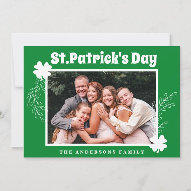 Green Shamrock St patricks day Photo  Holiday Card (Front)