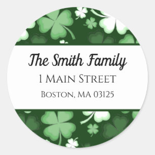 Green Shamrock, St. Patrick's Day Return Address Classic Round Sticker