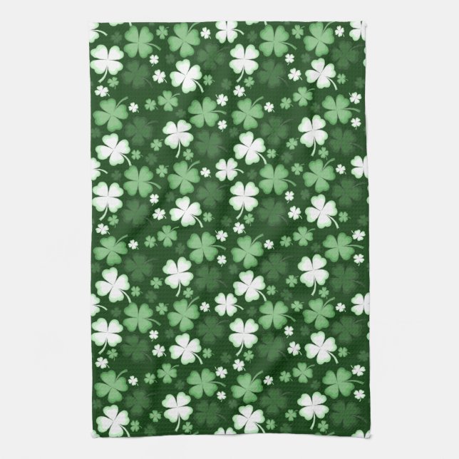 Green Shamrock, St. Patrick's Day Tea Towel (Vertical)