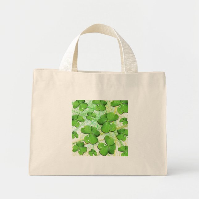 Green Shamrock St Patrick's Day Tiny Tote Bag (Front)