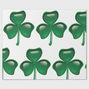 Green Shamrock Three-Leaf Clover Wrapping Paper