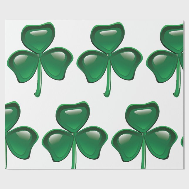 Green Shamrock Three-Leaf Clover Wrapping Paper (Flat)