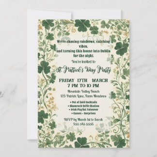 Green Shamrock Vines Funky Saint Patrick's Party Invitation