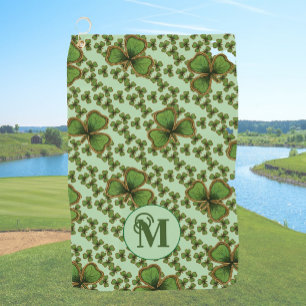 Green Shamrock Vintage Style Clovers Irish Golf Towel