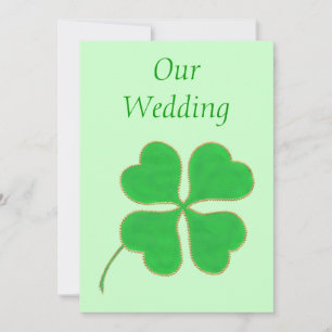 Green Shamrock with with gold dots, Wedding Invite
