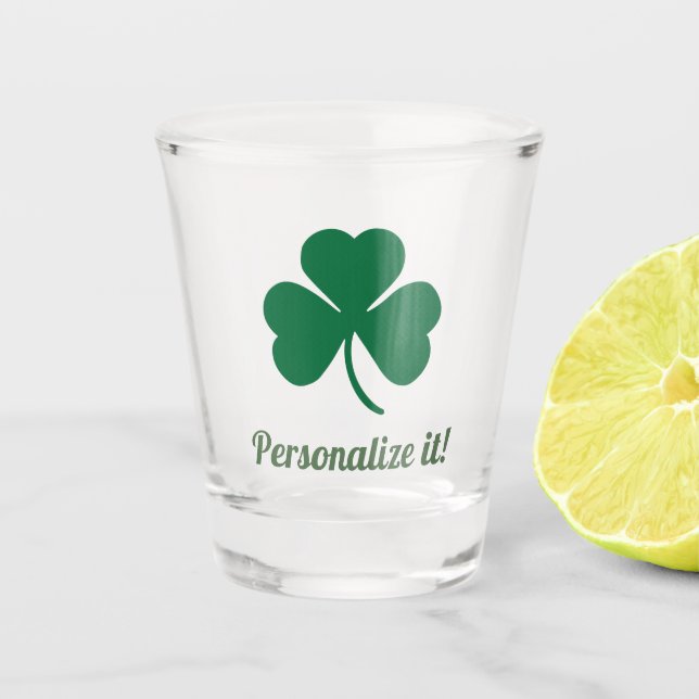 Green Shamrock With Your Name Shot Glass (Front)