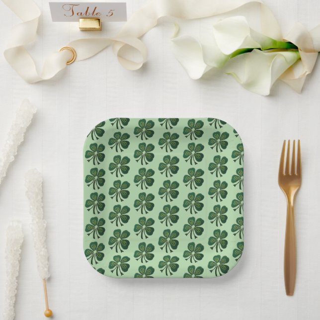 Green Shamrocks 2025 Paper Plate (Wedding)
