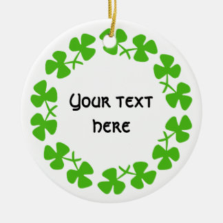 Green Shamrocks Border Add Text Ceramic Tree Decoration