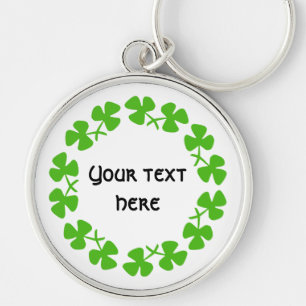 Green Shamrocks Border Add Text Key Ring