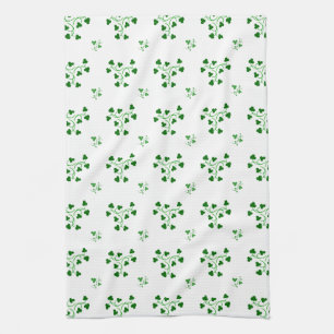 Green Shamrocks Circles Pattern Tea Towel