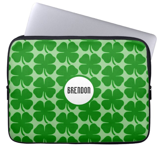 Green Shamrocks Customised Neoprene Laptop Sleeve (Front)