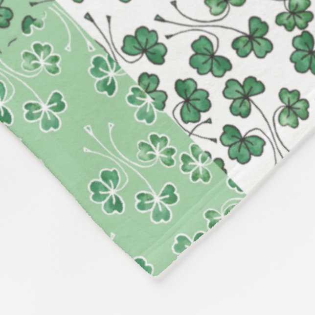Green Shamrocks Faux Patchwork Fleece Blanket (Corner)