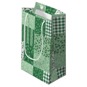 Green Shamrocks Faux Patchwork Small Gift Bag