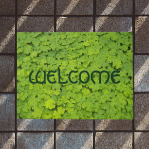 Green Shamrocks Floral Welcome Doormat