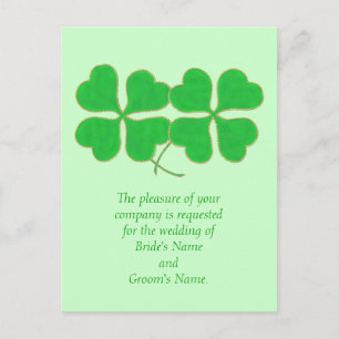 Green Shamrocks Gold  Wedding Invitation Postcards