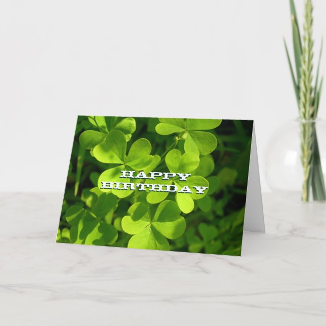 Green Shamrocks Happy Birthday Custom Card (Front)