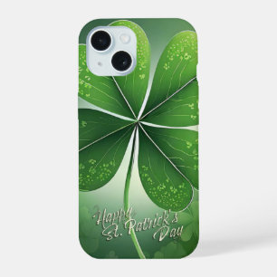 Green Shamrocks Happy St. Patrick's Day (8) c iPhone 15 Case