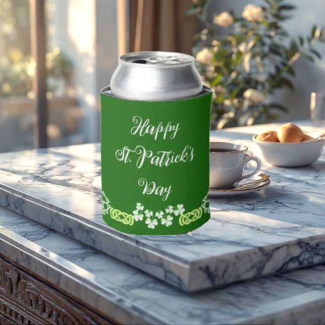 Green Shamrocks Happy St Patricks Day Party Lucky  Can Cooler (Green Shamrocks Happy St Patricks Day Party Lucky Can Cooler)