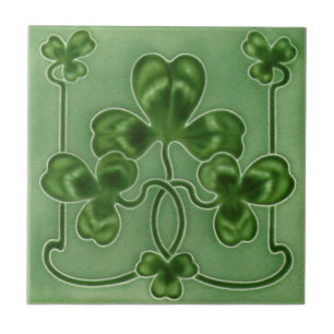 Green Shamrocks Irish Art Nouveau Repro Design Tile